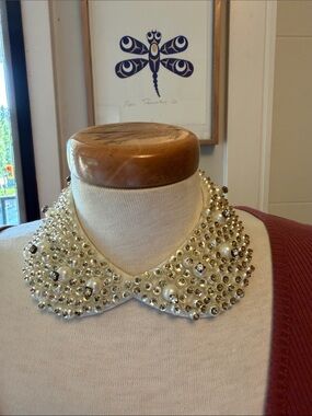 Source Unknown Cream Pearl & Gold Crystal Detachable Collar Necklace